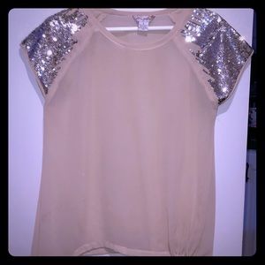 Sheer beige shirt with glitter shoulders
